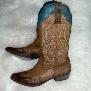 Brown and Teal Western Boots